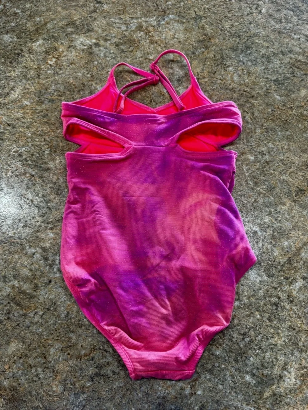 Art Class Girls One Piece Swimsuit Pink Purple Shimmer Cutout Size L 10/12